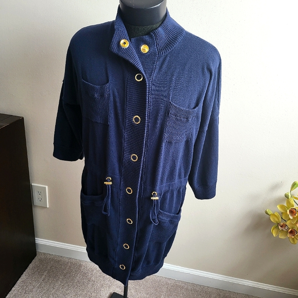 Jones New York Signature Admiral  Navy , XL, Golden button/snap Dress/sweter/tun